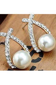 European Style Fashion Rhinestone Crossover Pearl Earrings