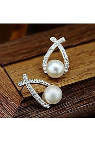 European Style Fashion Rhinestone Crossover Pearl Earrings