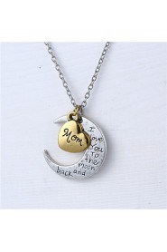 Mother's Day Gift Zinc Alloy Heart and Moon Mom I Love You to the Moon and Back Necklace