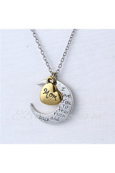 Mother's Day Gift Zinc Alloy Heart and Moon Mom I Love You to the Moon and Back Necklace