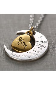 Mother's Day Gift Zinc Alloy Heart and Moon Mom I Love You to the Moon and Back Necklace