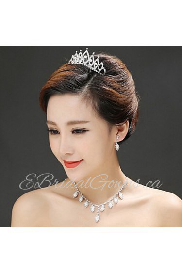 Women's Alloy Headpiece - Wedding/Special Occasion Tiaras 3 Pieces Including Tiara Earrings Necklace