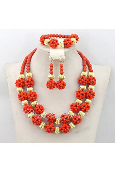 Latest Fashion Nigerian Crystal Beads Balls Necklace Set Women Party Beads Jewelry Set