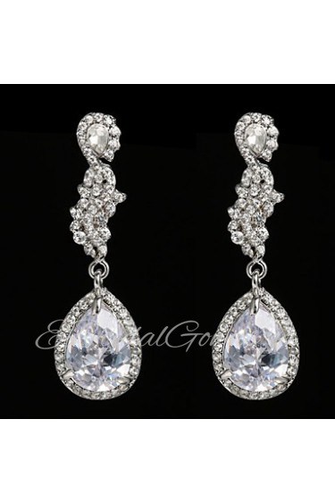 Vintage Women's Earrings Crystal Zircon Diamond Silver Earring For Wedding Bridal