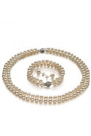 Grade A 6-7mm Fresh Water White Pearls Necklace And Bracelet Set