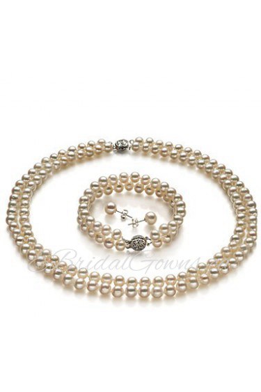 Grade A 6-7mm Fresh Water White Pearls Necklace And Bracelet Set