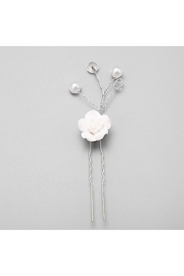 Women's / Flower Girl's Crystal / Alloy / Imitation Pearl Headpiece-Wedding / Special Occasion Hair Pin 1 Piece White Round