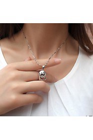 Couples' Silver Heart Pendants Chains Necklace With Cubic Zirconia(2 pcs)