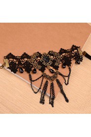 Vintage Black Gem Tassel Chain Bracelet