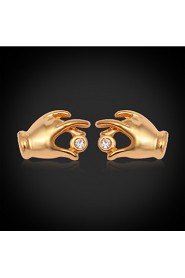 InStyle 18K Chunky Gold Plated Cute Hands Stud Rhinestone Earrings High Quality