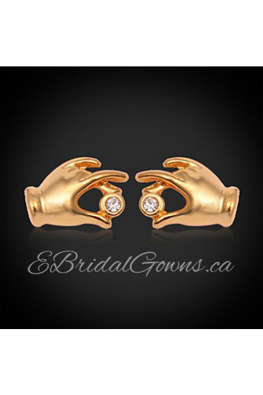 InStyle 18K Chunky Gold Plated Cute Hands Stud Rhinestone Earrings High Quality