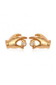 InStyle 18K Chunky Gold Plated Cute Hands Stud Rhinestone Earrings High Quality