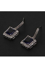 Silver Platinum Plating Cube BlueGem Earrings