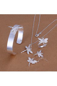 Fashion Dragonfly Shape Copper Silver Plated Foreign Trade Jewelry Sets For Women's(Silver)(1Set)