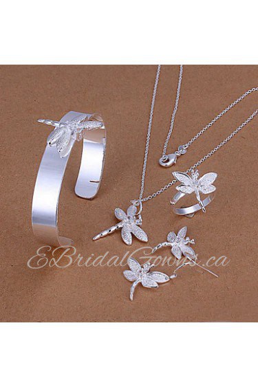 Fashion Dragonfly Shape Copper Silver Plated Foreign Trade Jewelry Sets For Women's(Silver)(1Set)