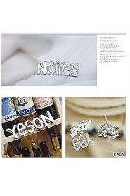 Coreano Prata Brilhante Yes Or No Cartas Stud Earrings