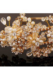 Vintage Charming Design Wedding Bride Handmake Headband Necklace Cown Pearls Hair Accessior Flower Gold