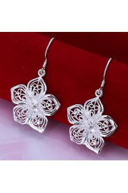 Fashion Flower Shape Silver Plated Earring Studs(Silver)(1Pair)