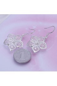 Fashion Flower Shape Silver Plated Earring Studs(Silver)(1Pair)