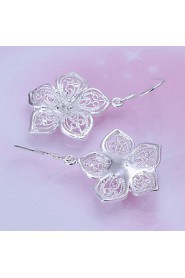 Fashion Flower Shape Silver Plated Earring Studs(Silver)(1Pair)