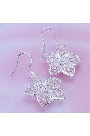 Fashion Flower Shape Silver Plated Earring Studs(Silver)(1Pair)