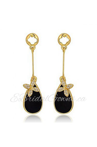 Fashion Drop Shape Tin Alloy White Gold Plated Czech Drill Earring(Gold,Rose Gold,White Gold)(1Pr)