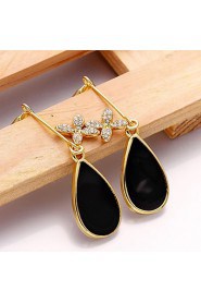 Fashion Drop Shape Tin Alloy White Gold Plated Czech Drill Earring(Gold,Rose Gold,White Gold)(1Pr)