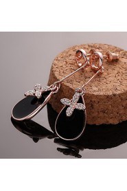 Fashion Drop Shape Tin Alloy White Gold Plated Czech Drill Earring(Gold,Rose Gold,White Gold)(1Pr)