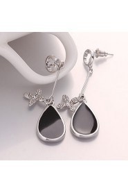 Fashion Drop Shape Tin Alloy White Gold Plated Czech Drill Earring(Gold,Rose Gold,White Gold)(1Pr)