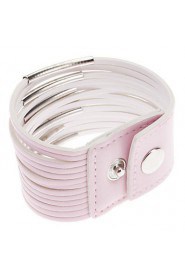 Multilayer Leather Metal Ring Wide Bracelet(Pink)