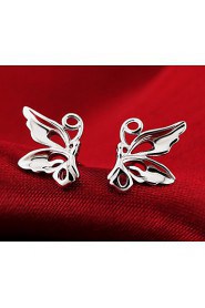 S925 Fine Silver Butterfly Shape Stud Earrings (9mm*8mm)