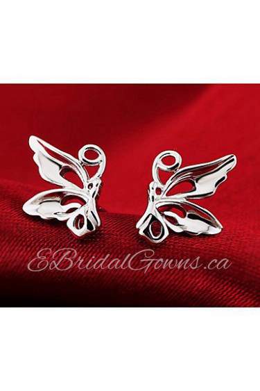 S925 Fine Silver Butterfly Shape Stud Earrings (9mm*8mm)