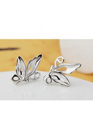 S925 Fine Silver Butterfly Shape Stud Earrings (9mm*8mm)