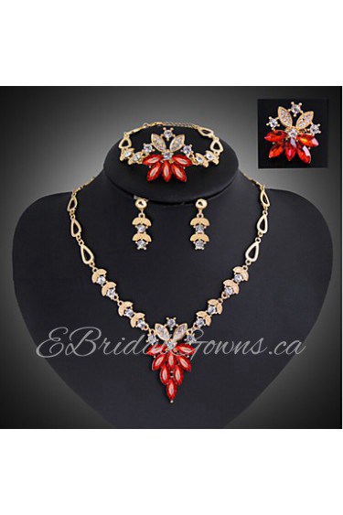 Gold-plated Fashion romantic heart line(Including Necklace, Earring, Bracelet, Ring) Jewelry Sets