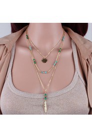 Turquoise Beaded feather Tassel Necklace