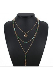 Turquoise Beaded feather Tassel Necklace