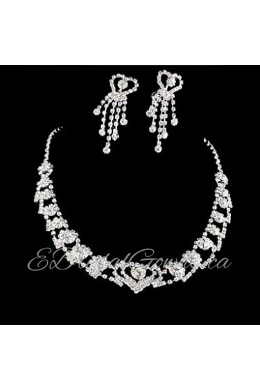 Wedding Bridal Bridesmaid Crystal Necklace Earrings Jewelry Set