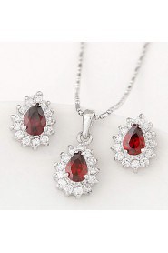 European Style Fashion Boutique Sweet Shiny Zircon Drop Earrings Necklace Set