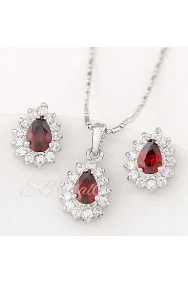 European Style Fashion Boutique Sweet Shiny Zircon Drop Earrings Necklace Set