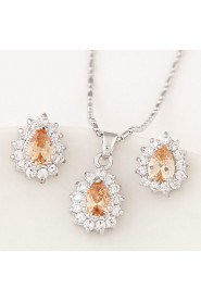 European Style Fashion Boutique Sweet Shiny Zircon Drop Earrings Necklace Set