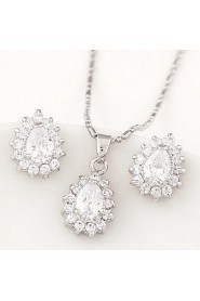 European Style Fashion Boutique Sweet Shiny Zircon Drop Earrings Necklace Set