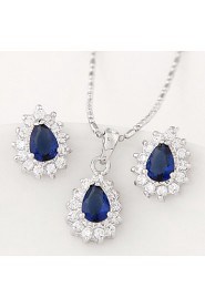 European Style Fashion Boutique Sweet Shiny Zircon Drop Earrings Necklace Set