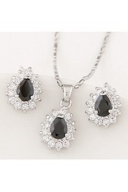 European Style Fashion Boutique Sweet Shiny Zircon Drop Earrings Necklace Set