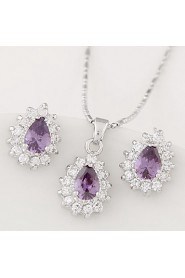 European Style Fashion Boutique Sweet Shiny Zircon Drop Earrings Necklace Set