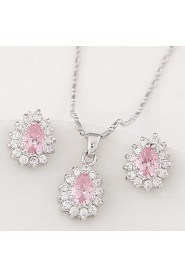 European Style Fashion Boutique Sweet Shiny Zircon Drop Earrings Necklace Set