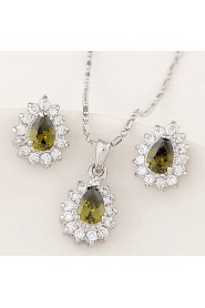 European Style Fashion Boutique Sweet Shiny Zircon Drop Earrings Necklace Set