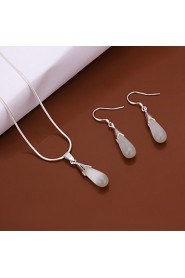 Fashion Drop Shape Copper Silver Plated Opal Jewelry Sets For Women's(White)(1Set)