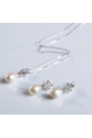 Jewelry Set Women's Special Occasion Jewelry Sets Sterling Silver Pearl Necklaces / Earrings Silver