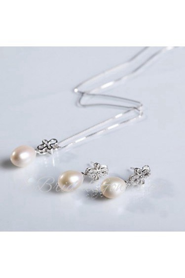 Jewelry Set Women's Special Occasion Jewelry Sets Sterling Silver Pearl Necklaces / Earrings Silver