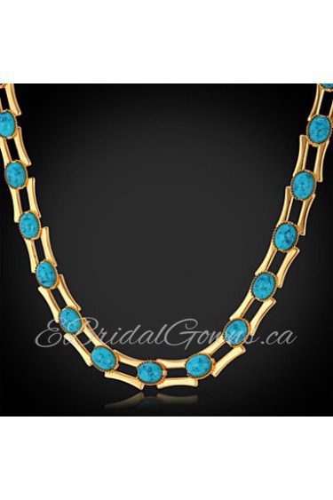 Turquoise Stone Necklace Chain 18K Real Gold Platinum Plated Turkey Stone Exquisite Jewelry Gift for Women